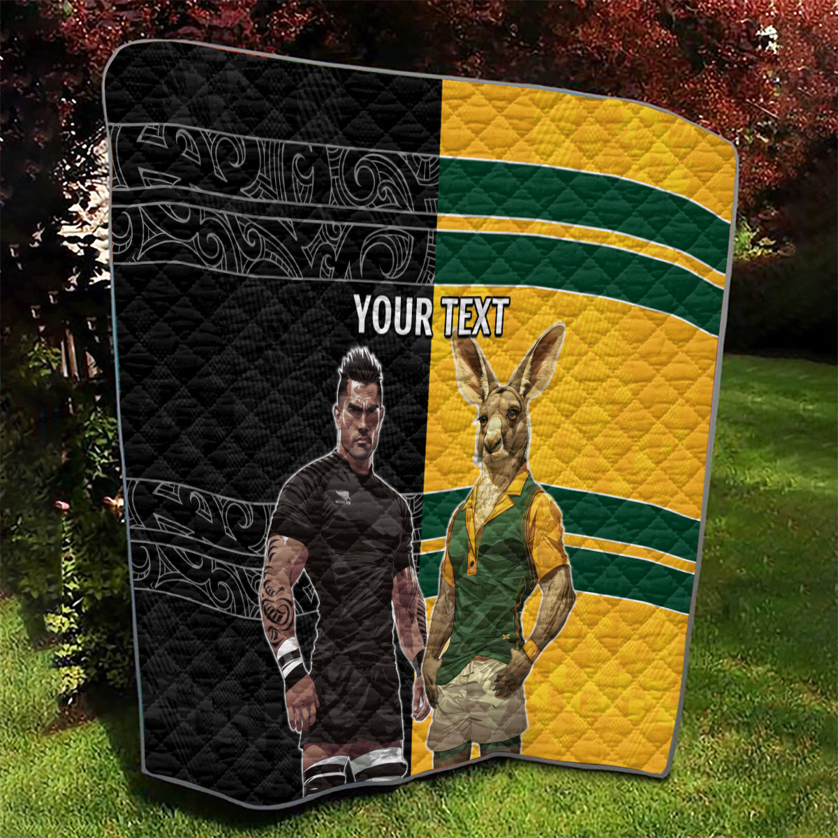 Custom New Zealand and Australia Rugby Quilt Kangroo and Maori Warrior Together - Vibe Hoodie Shop