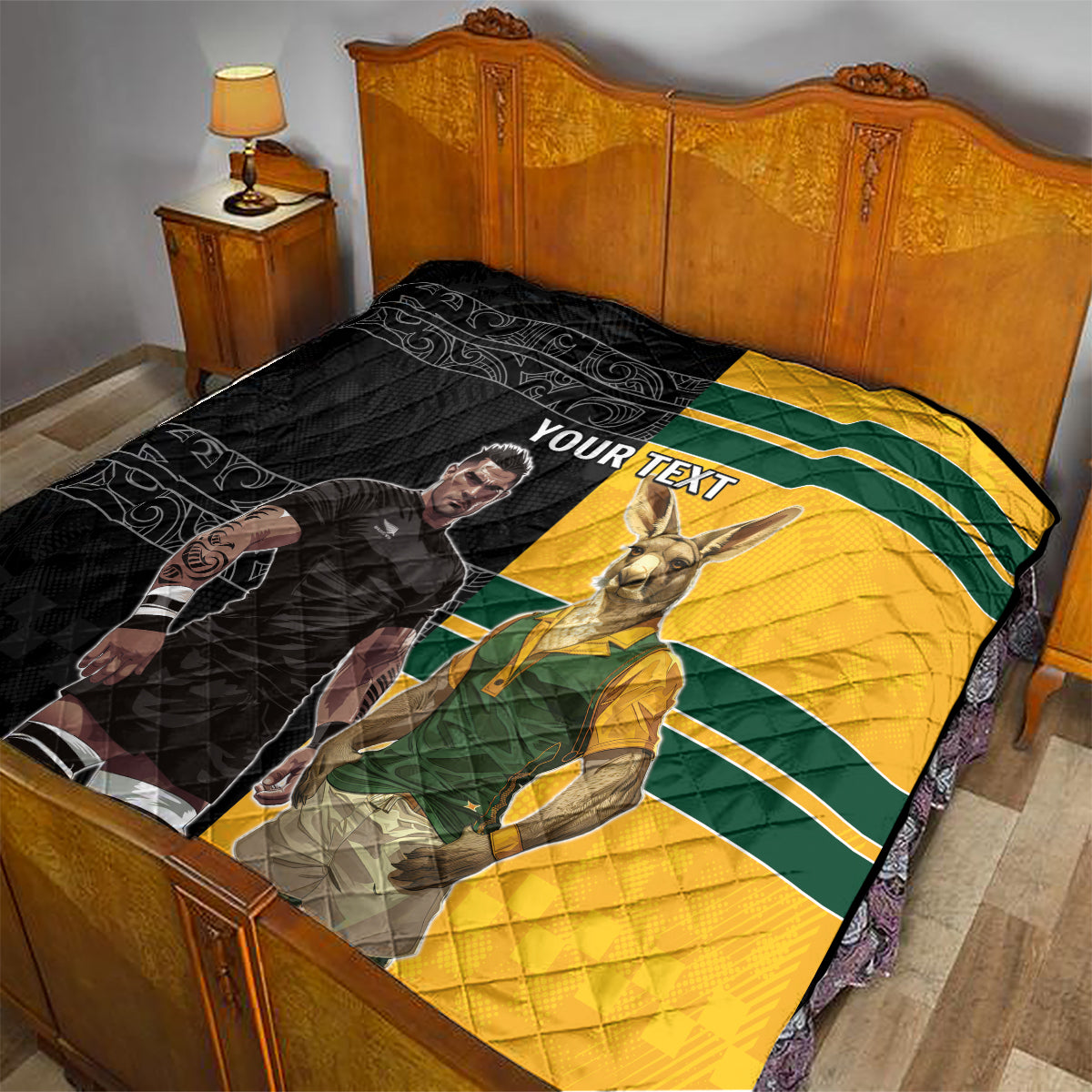 Custom New Zealand and Australia Rugby Quilt Kangroo and Maori Warrior Together - Vibe Hoodie Shop