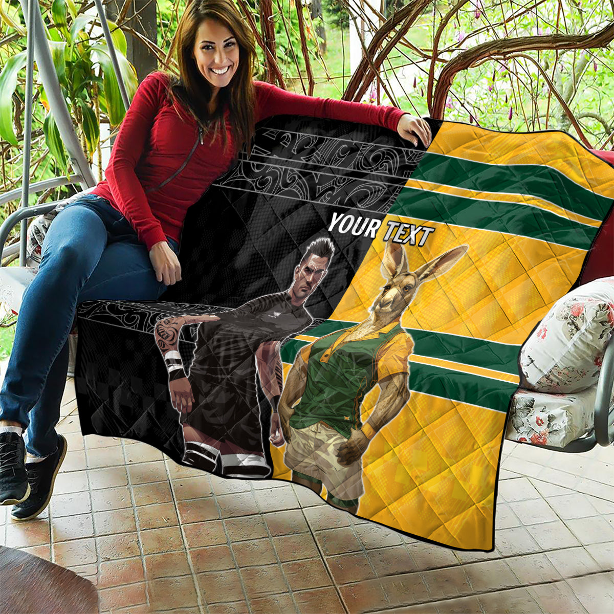 Custom New Zealand and Australia Rugby Quilt Kangroo and Maori Warrior Together - Vibe Hoodie Shop