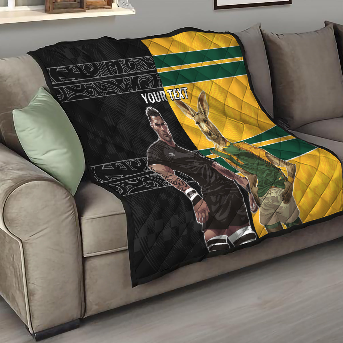 Custom New Zealand and Australia Rugby Quilt Kangroo and Maori Warrior Together - Vibe Hoodie Shop
