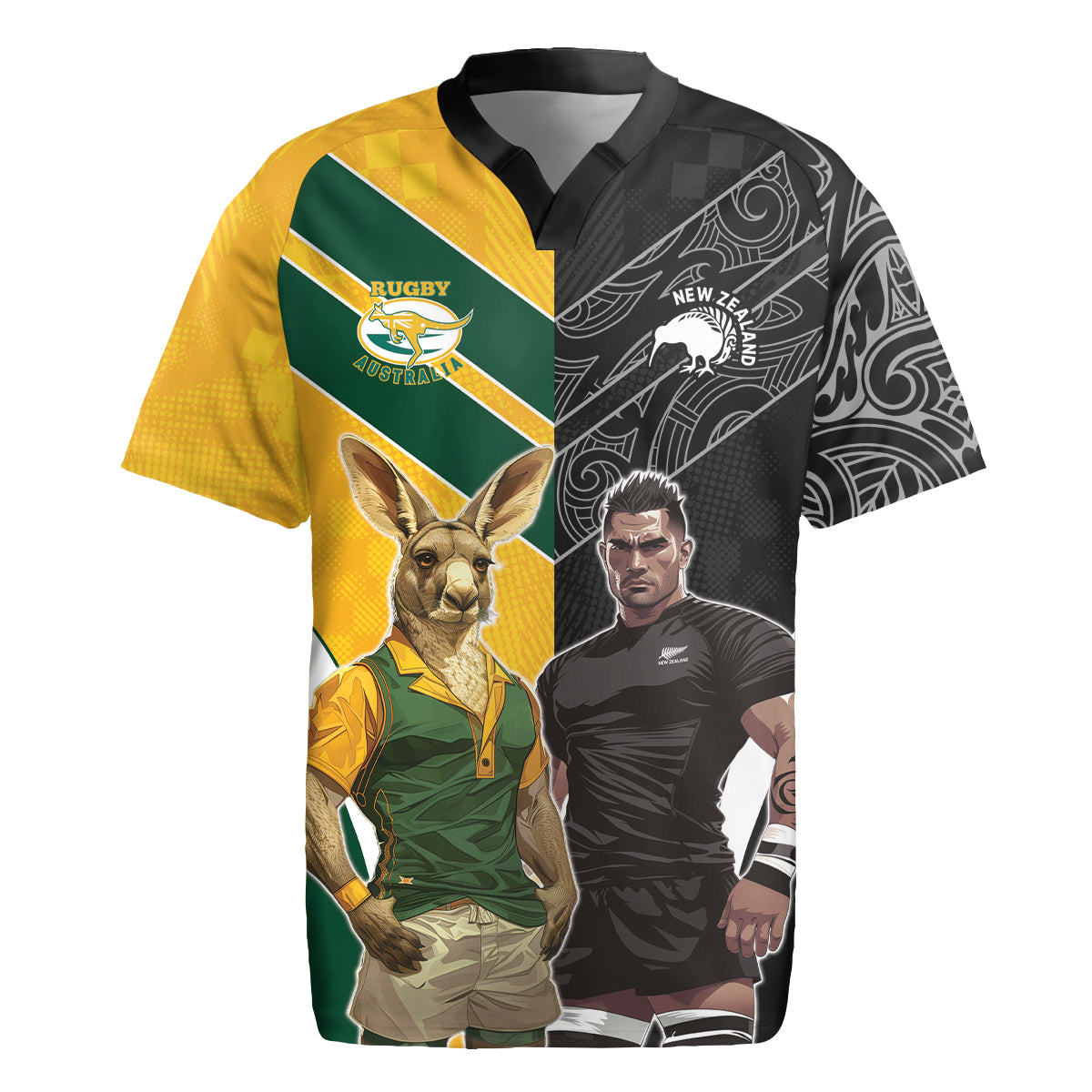 Custom New Zealand and Australia Rugby Rugby Jersey Kangroo and Maori Warrior Together
