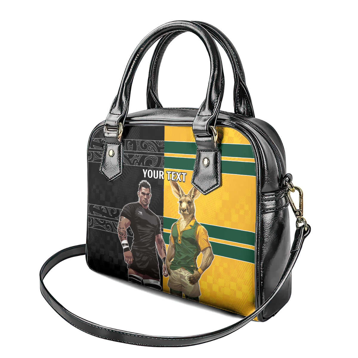 Custom New Zealand and Australia Rugby Shoulder Handbag Kangroo and Maori Warrior Together - Vibe Hoodie Shop