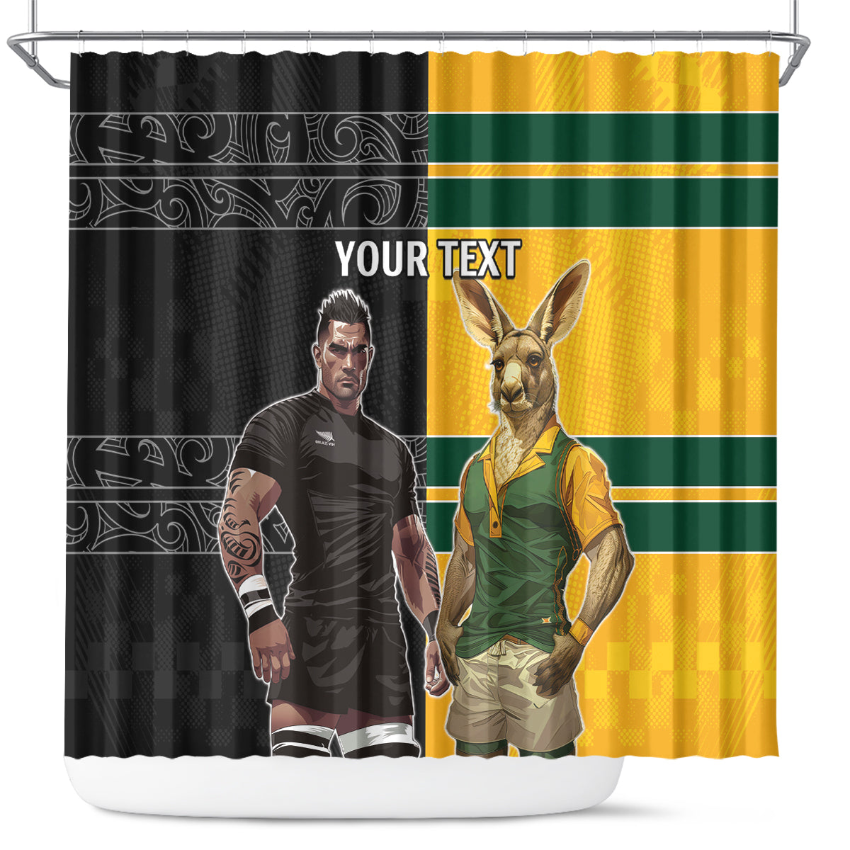 Custom New Zealand and Australia Rugby Shower Curtain Kangroo and Maori Warrior Together