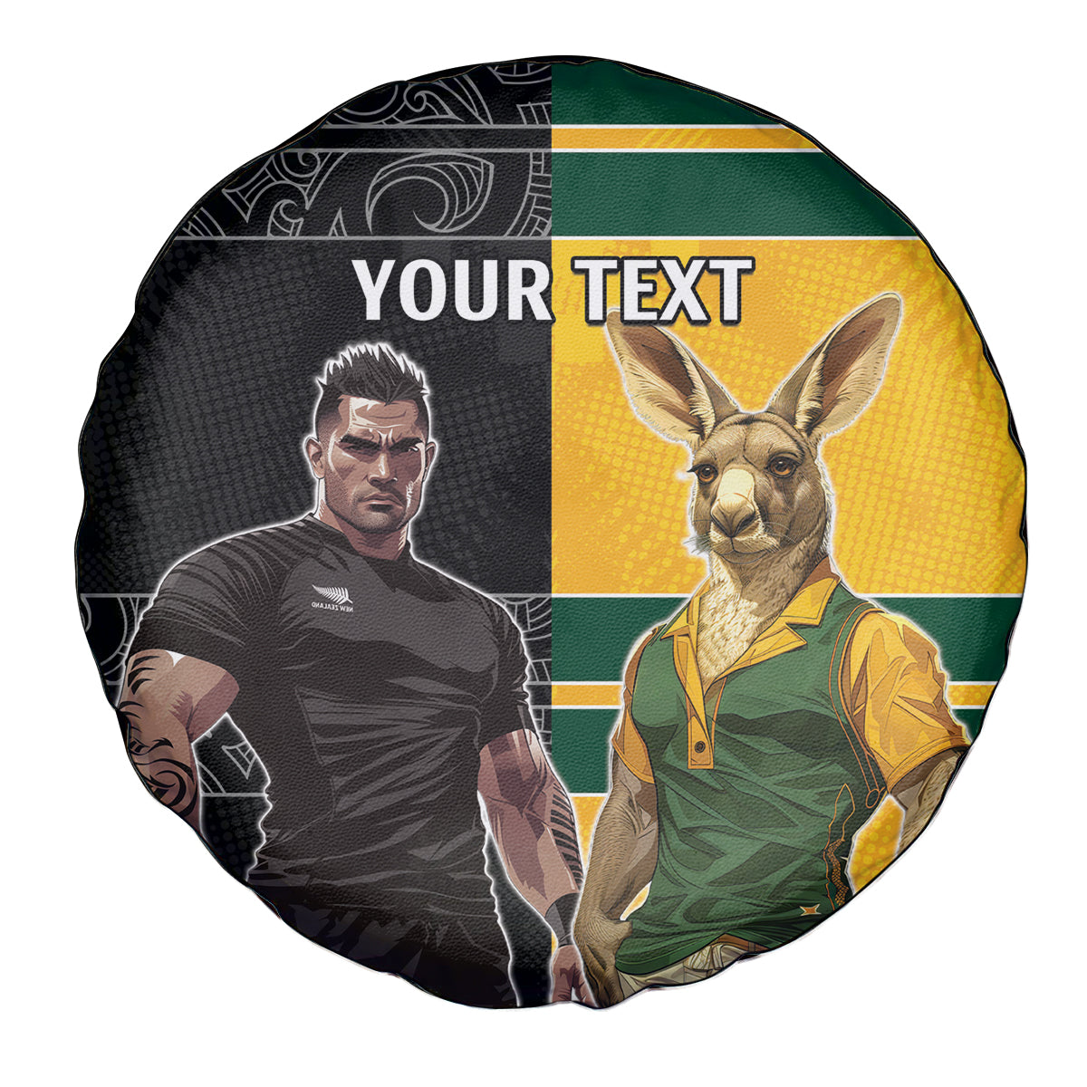 Custom New Zealand and Australia Rugby Spare Tire Cover Kangroo and Maori Warrior Together - Vibe Hoodie Shop