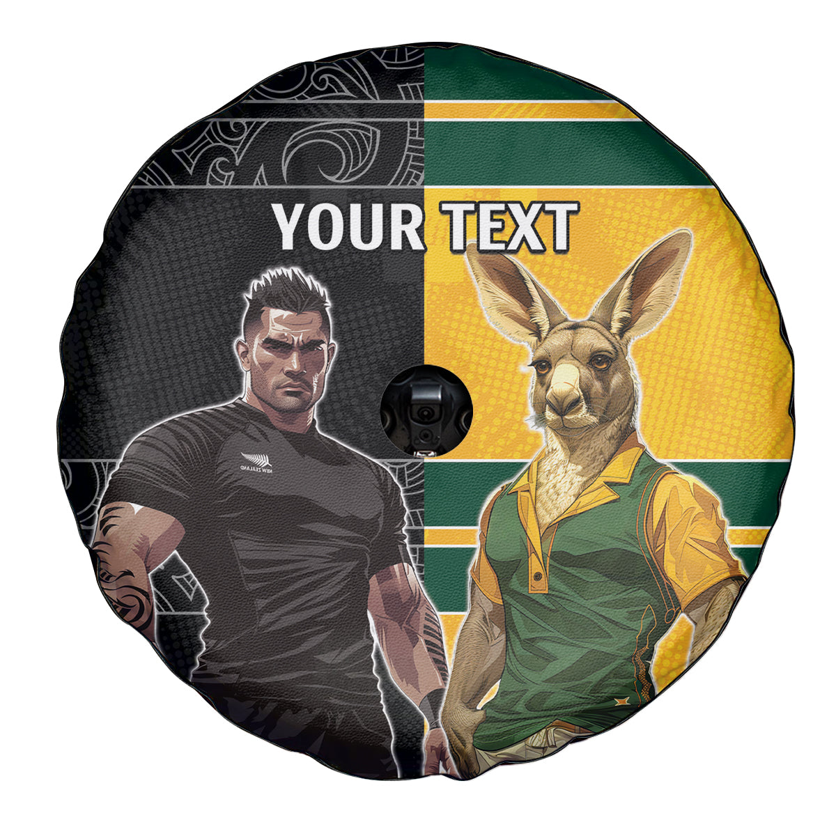 Custom New Zealand and Australia Rugby Spare Tire Cover Kangroo and Maori Warrior Together - Vibe Hoodie Shop