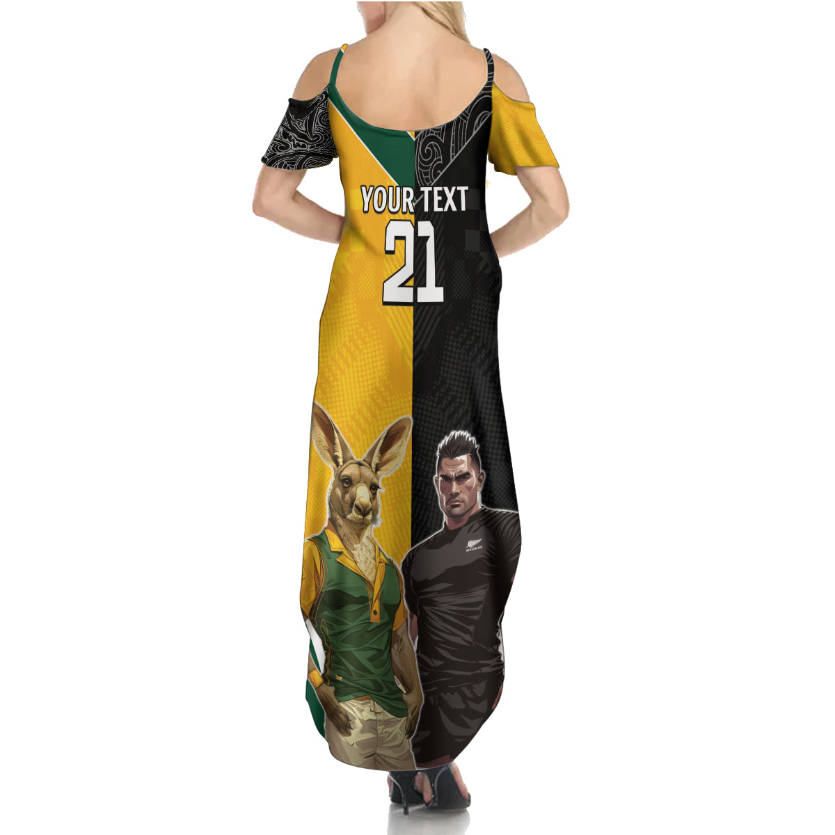 Custom New Zealand and Australia Rugby Summer Maxi Dress Kangroo and Maori Warrior Together