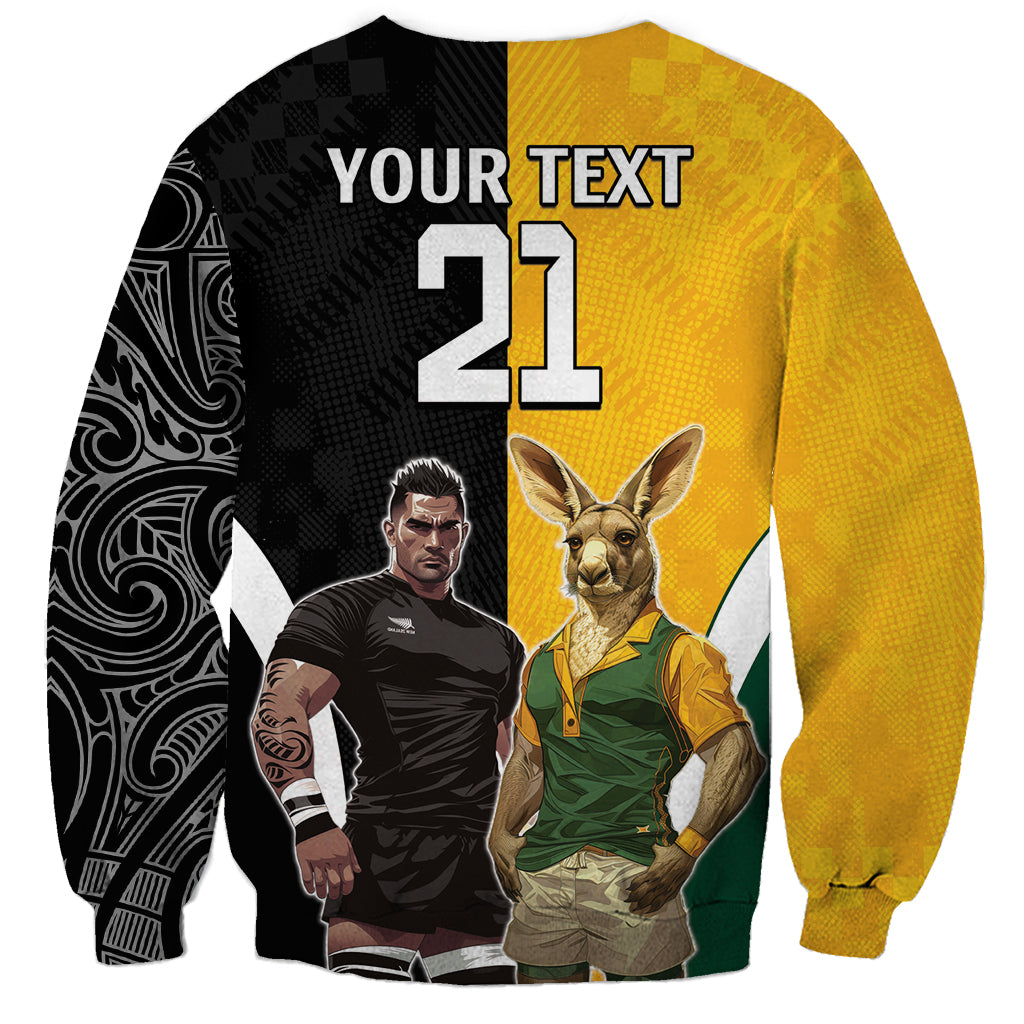 Custom New Zealand and Australia Rugby Sweatshirt Kangroo and Maori Warrior Together - Vibe Hoodie Shop