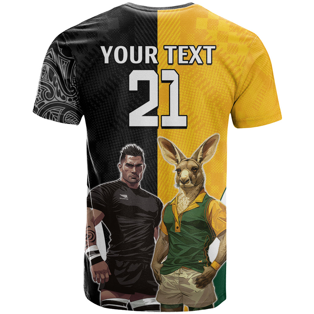 Custom New Zealand and Australia Rugby T Shirt Kangroo and Maori Warrior Together LT9 - Vibe Hoodie Shop