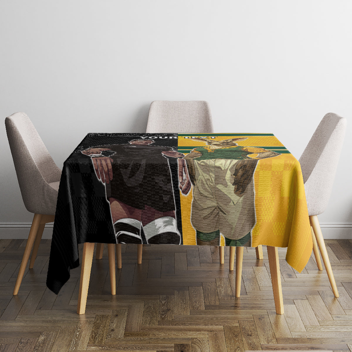 Custom New Zealand and Australia Rugby Tablecloth Kangroo and Maori Warrior Together