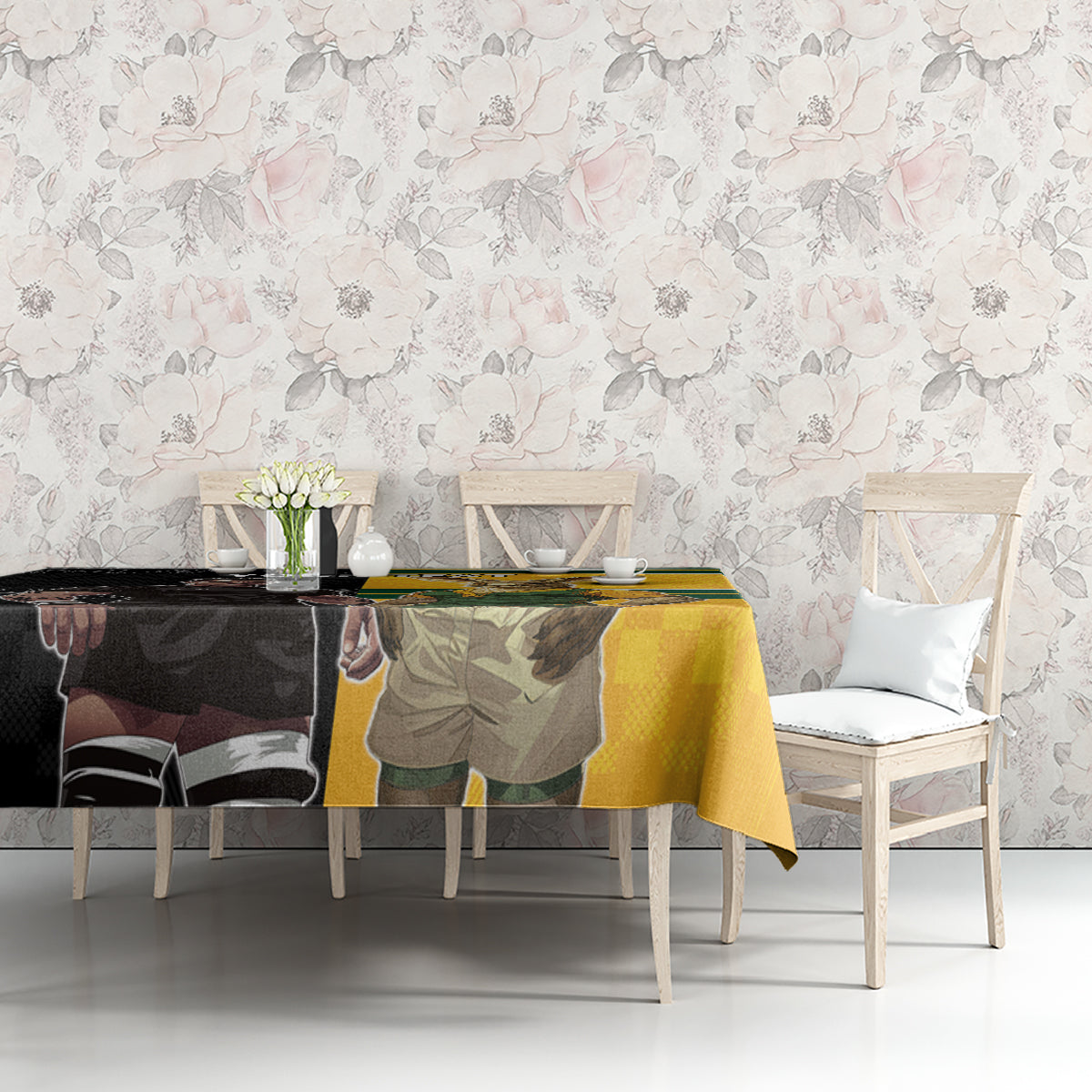 Custom New Zealand and Australia Rugby Tablecloth Kangroo and Maori Warrior Together