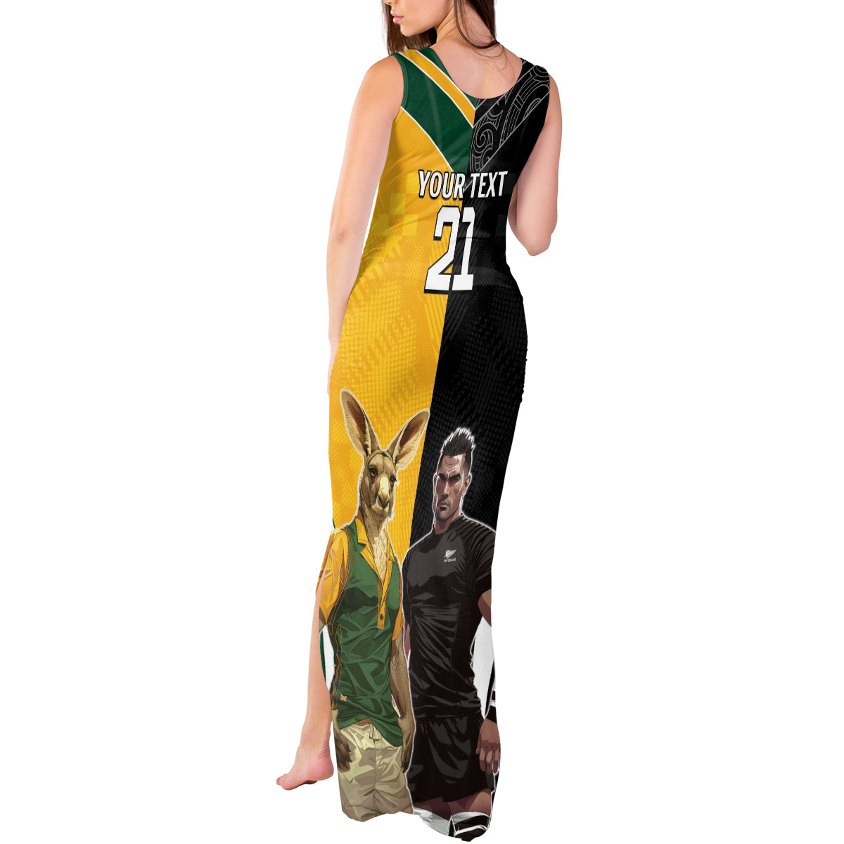Custom New Zealand and Australia Rugby Tank Maxi Dress Kangroo and Maori Warrior Together