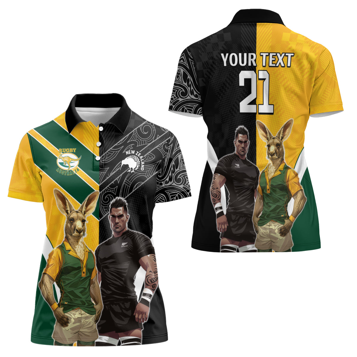 Custom New Zealand and Australia Rugby Women Polo Shirt Kangroo and Maori Warrior Together - Vibe Hoodie Shop
