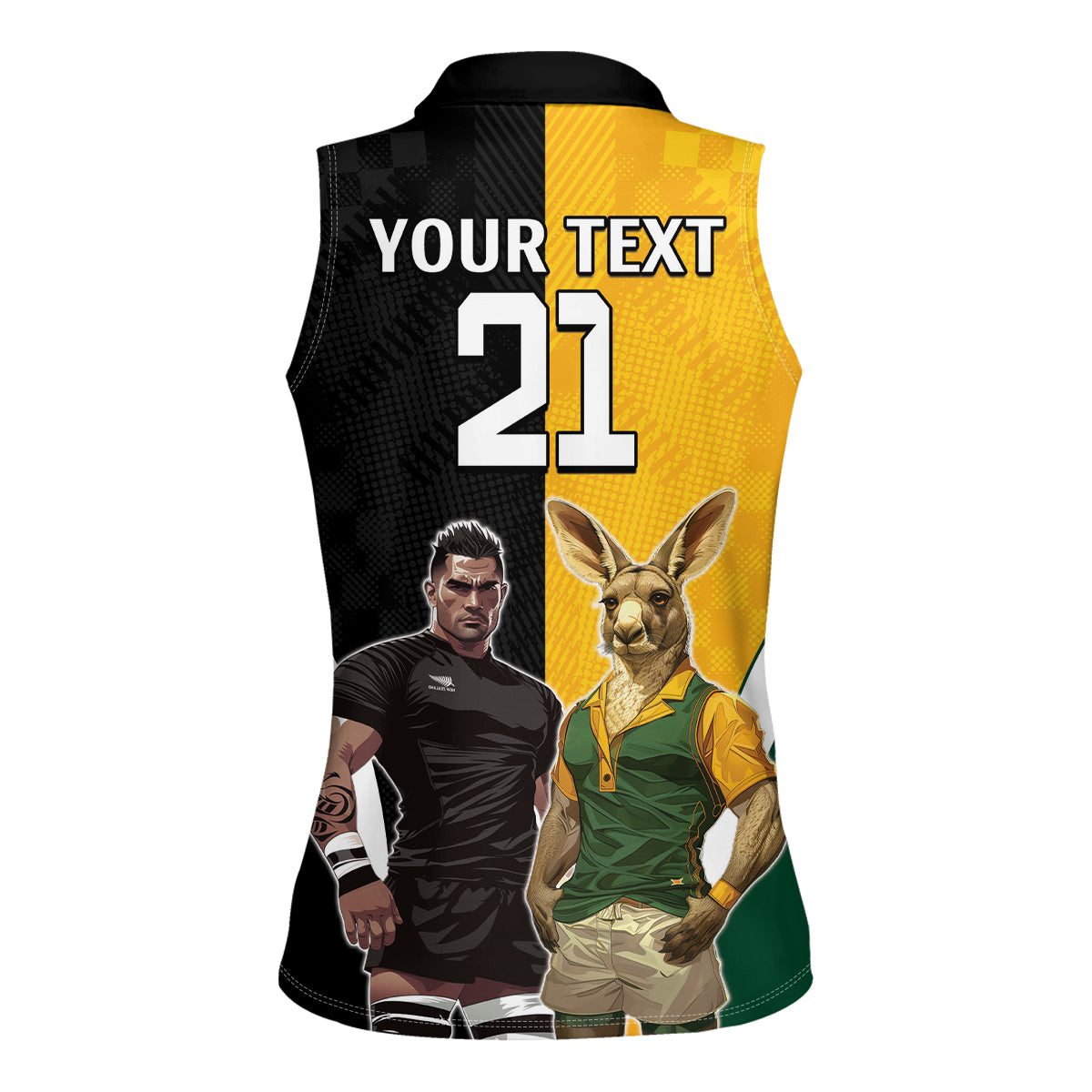 Custom New Zealand and Australia Rugby Women Sleeveless Polo Shirt Kangroo and Maori Warrior Together
