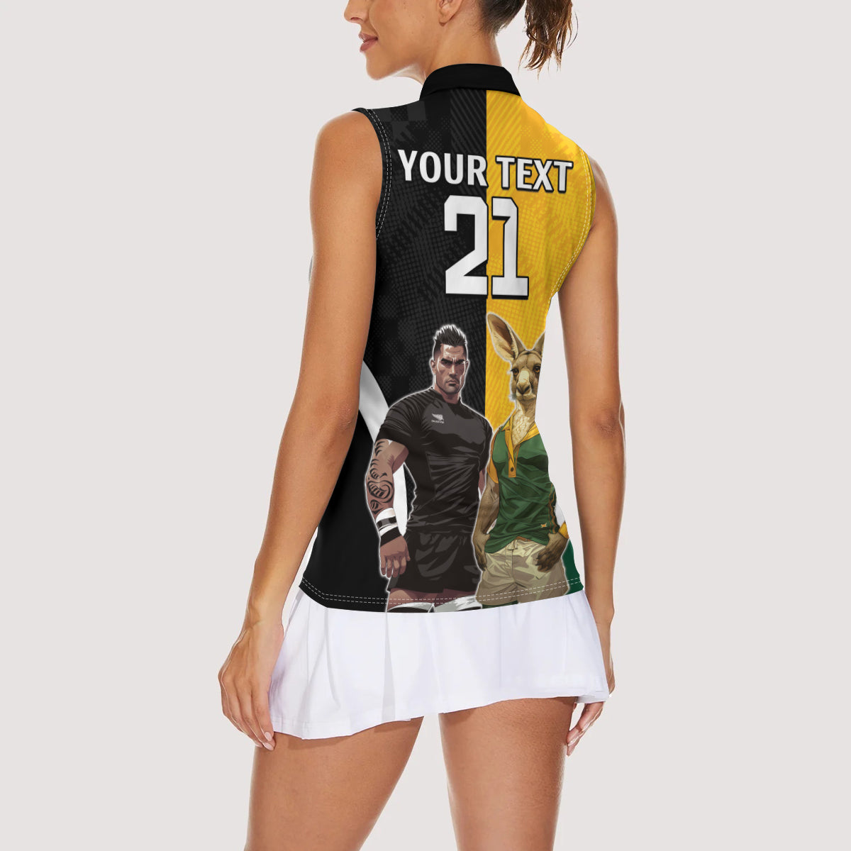 Custom New Zealand and Australia Rugby Women Sleeveless Polo Shirt Kangroo and Maori Warrior Together