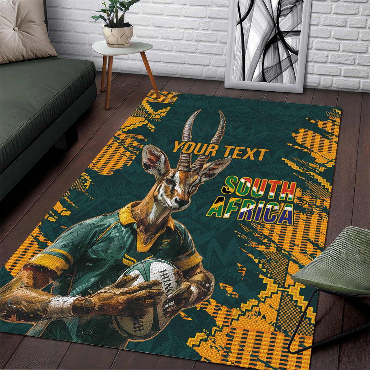 Custom South Africa Rugby Area Rug The Springboks Mascot Sporty Version - Vibe Hoodie Shop