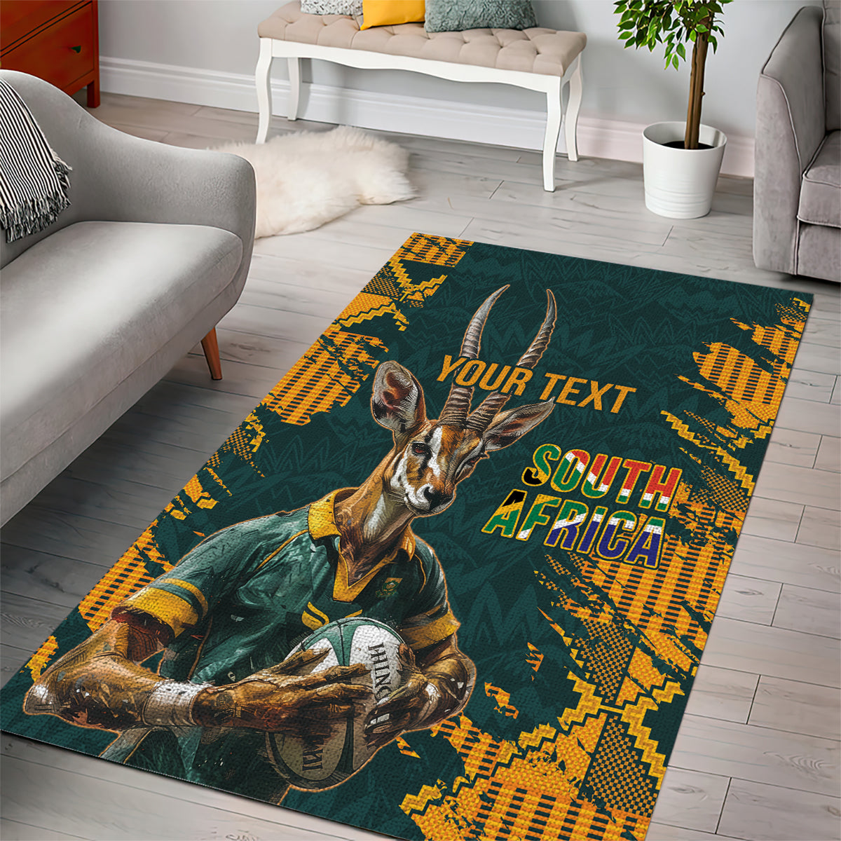 Custom South Africa Rugby Area Rug The Springboks Mascot Sporty Version - Vibe Hoodie Shop