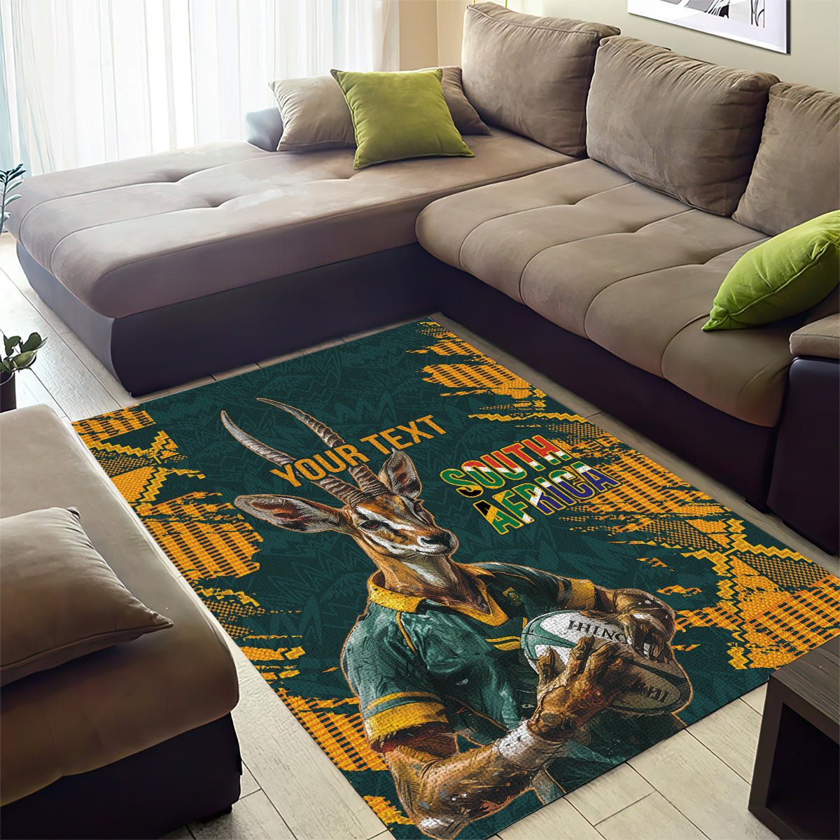 Custom South Africa Rugby Area Rug The Springboks Mascot Sporty Version - Vibe Hoodie Shop