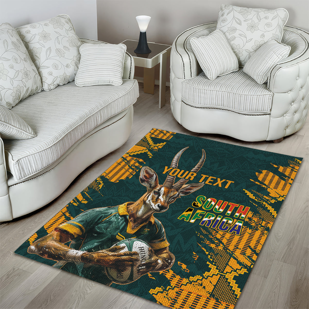 Custom South Africa Rugby Area Rug The Springboks Mascot Sporty Version - Vibe Hoodie Shop