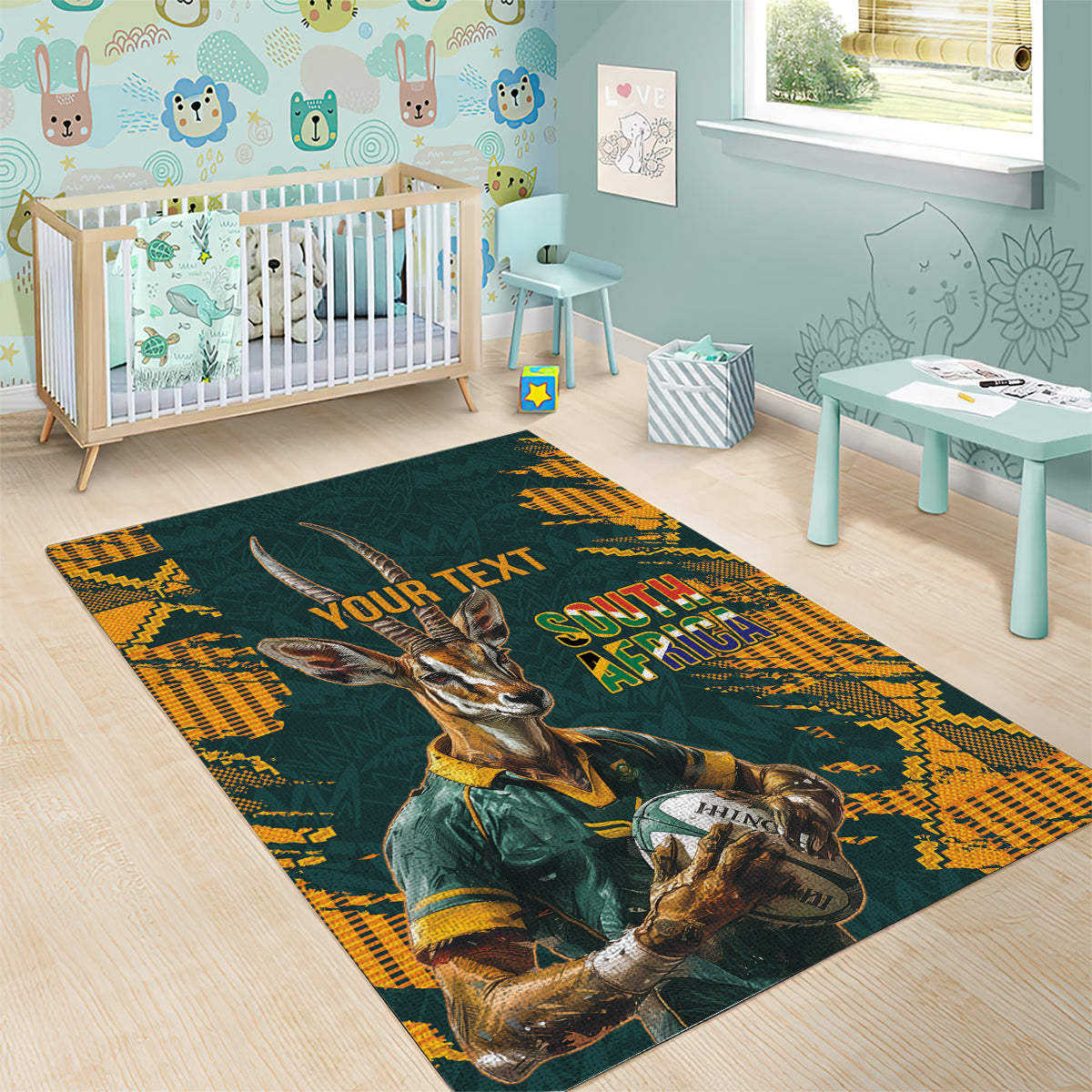 Custom South Africa Rugby Area Rug The Springboks Mascot Sporty Version - Vibe Hoodie Shop