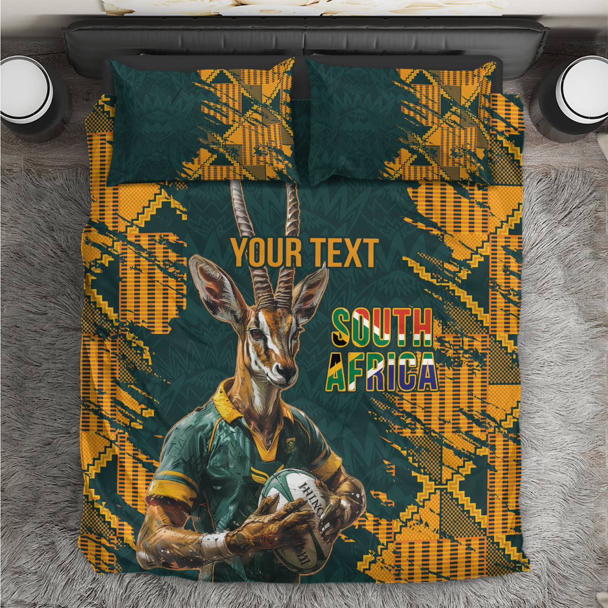 Custom South Africa Rugby Bedding Set The Springboks Mascot Sporty Version - Vibe Hoodie Shop