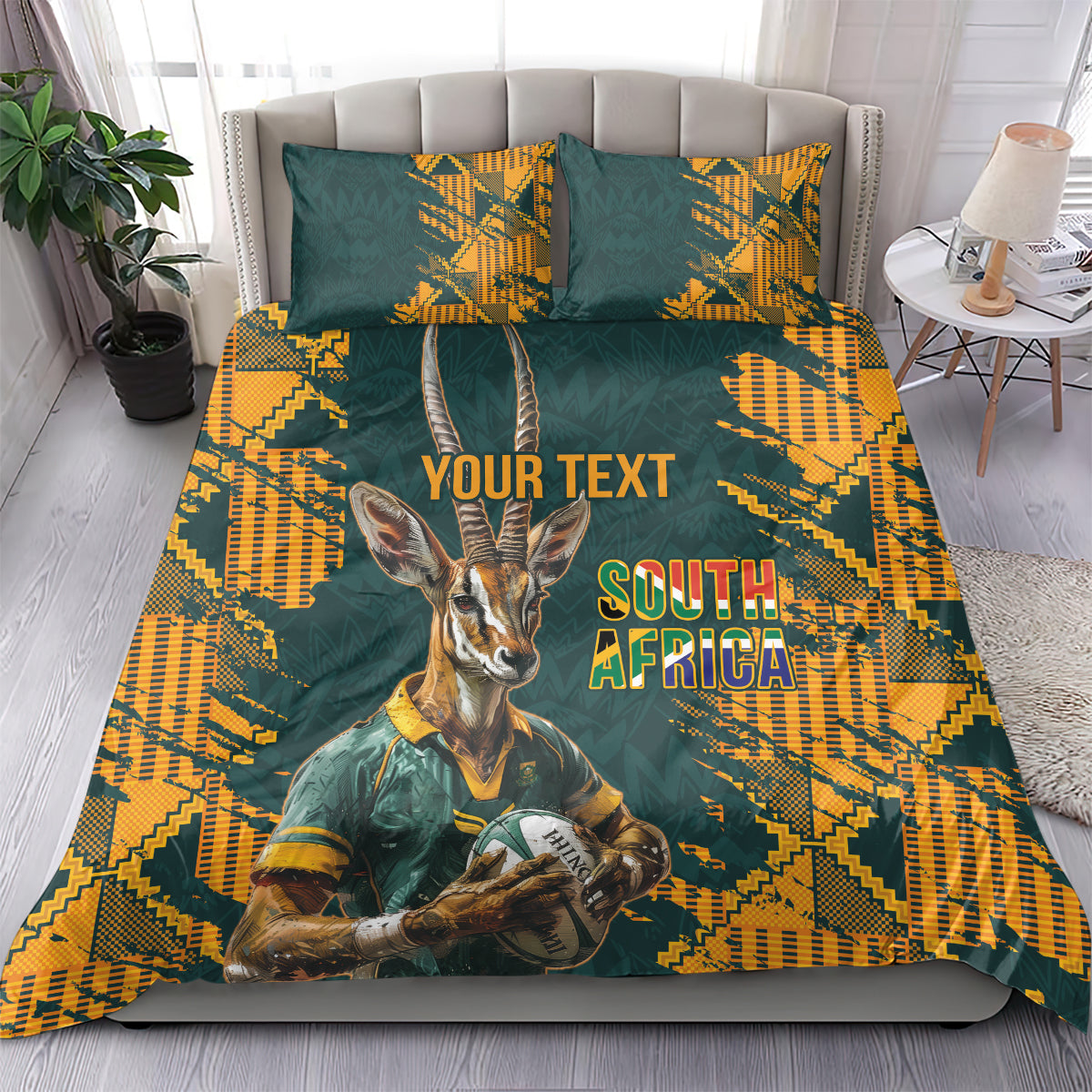 Custom South Africa Rugby Bedding Set The Springboks Mascot Sporty Version - Vibe Hoodie Shop