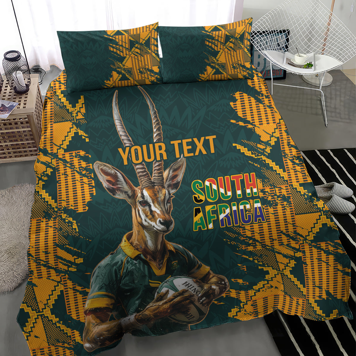 Custom South Africa Rugby Bedding Set The Springboks Mascot Sporty Version - Vibe Hoodie Shop