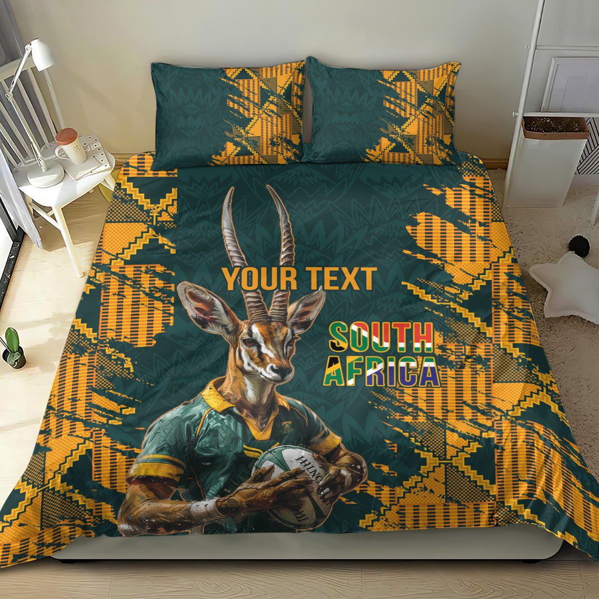 Custom South Africa Rugby Bedding Set The Springboks Mascot Sporty Version - Vibe Hoodie Shop