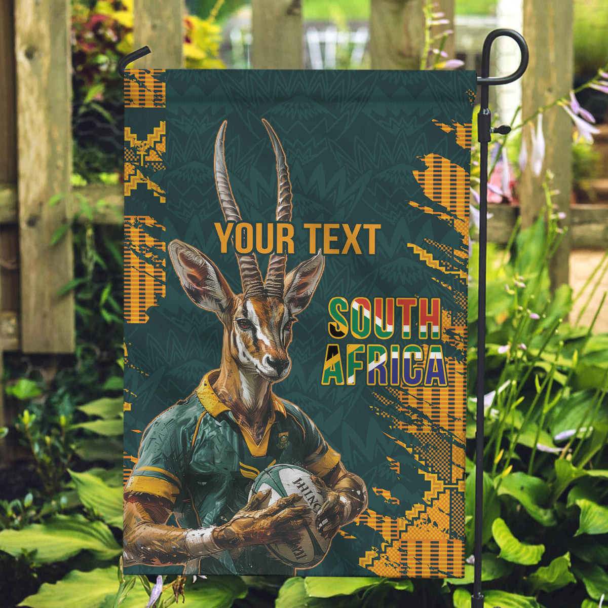 Custom South Africa Rugby Garden Flag The Springboks Mascot Sporty Version - Vibe Hoodie Shop