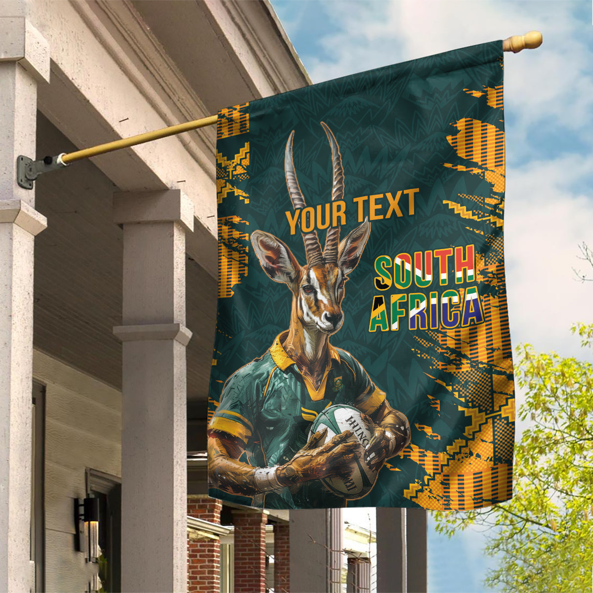 Custom South Africa Rugby Garden Flag The Springboks Mascot Sporty Version - Vibe Hoodie Shop