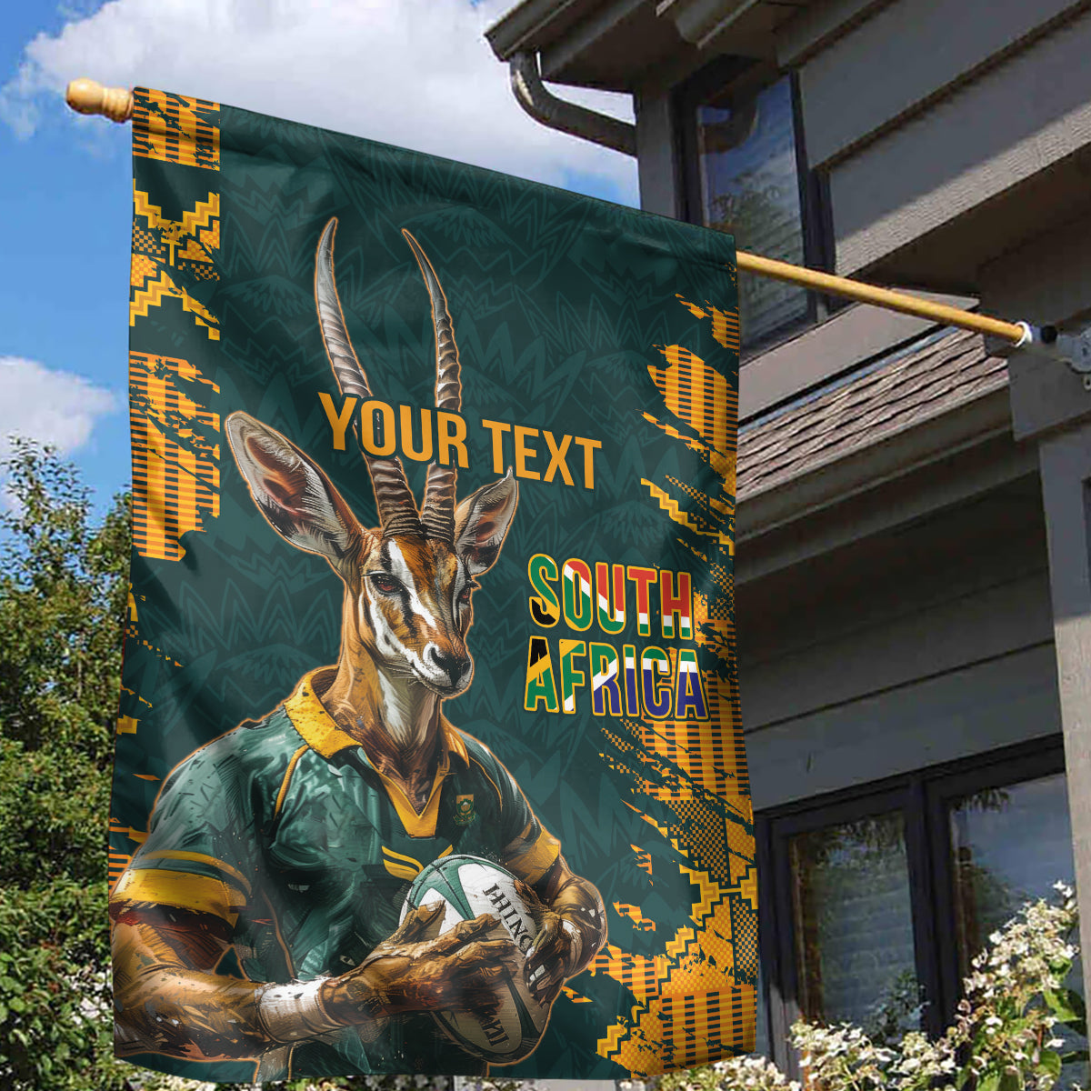 Custom South Africa Rugby Garden Flag The Springboks Mascot Sporty Version - Vibe Hoodie Shop