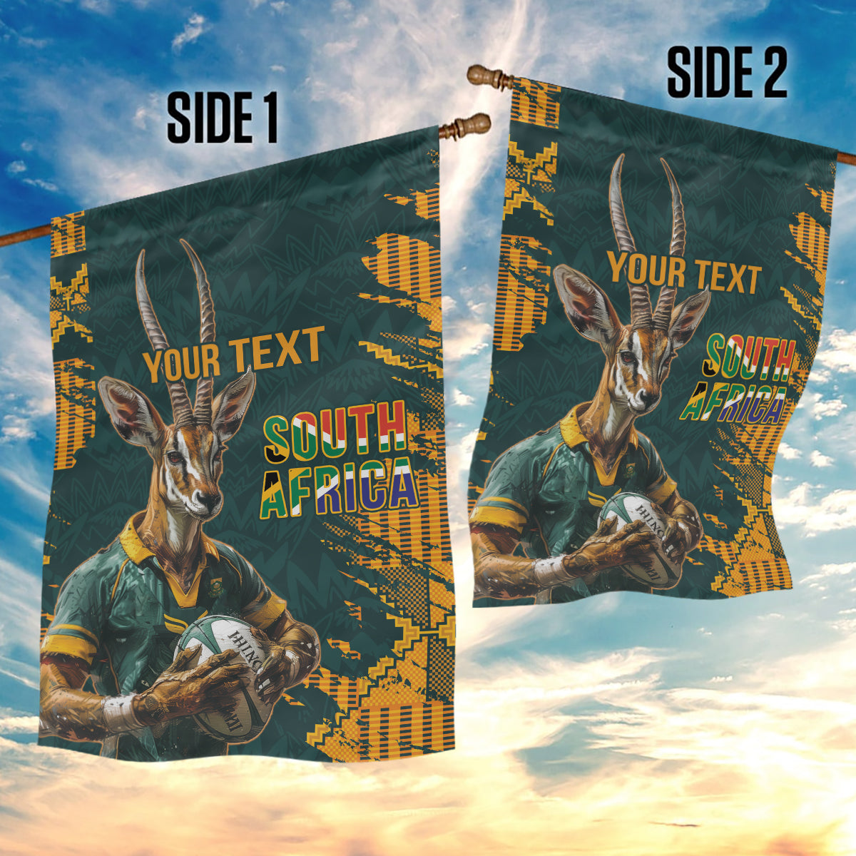 Custom South Africa Rugby Garden Flag The Springboks Mascot Sporty Version - Vibe Hoodie Shop