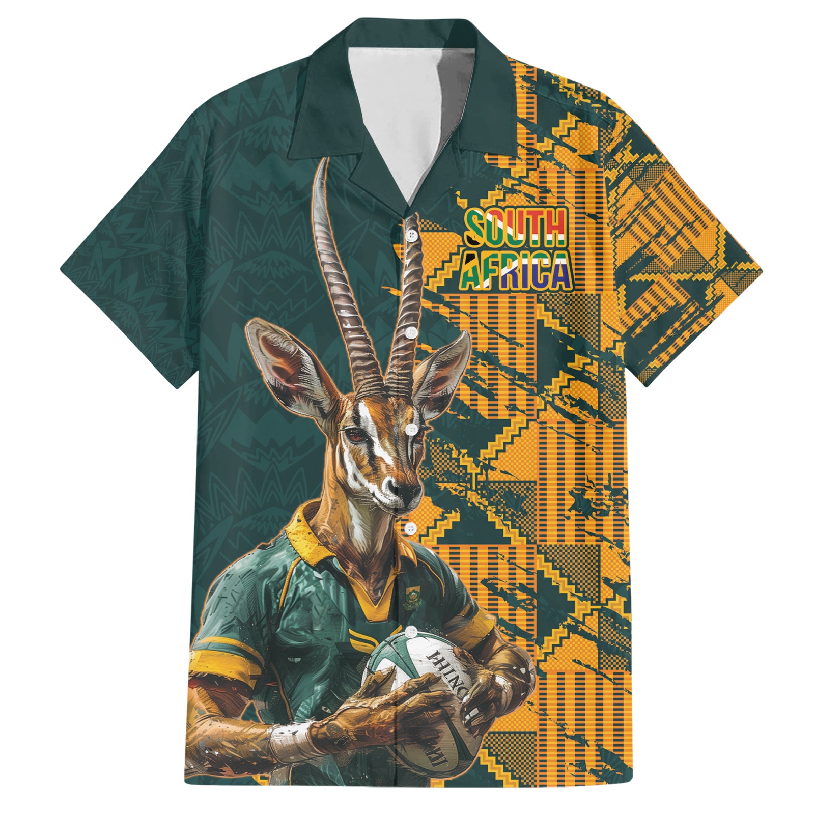 Custom South Africa Rugby Hawaiian Shirt The Springboks Mascot Sporty Version - Vibe Hoodie Shop