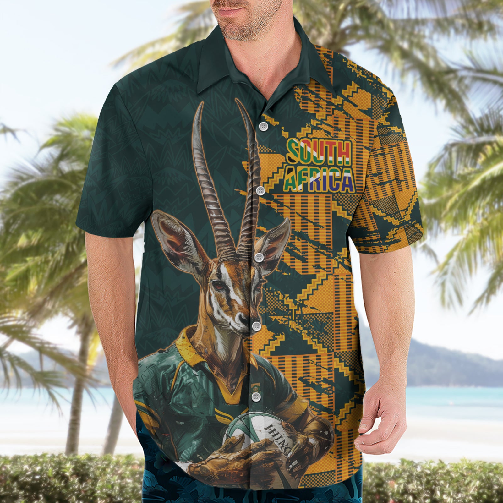 Custom South Africa Rugby Hawaiian Shirt The Springboks Mascot Sporty Version - Vibe Hoodie Shop