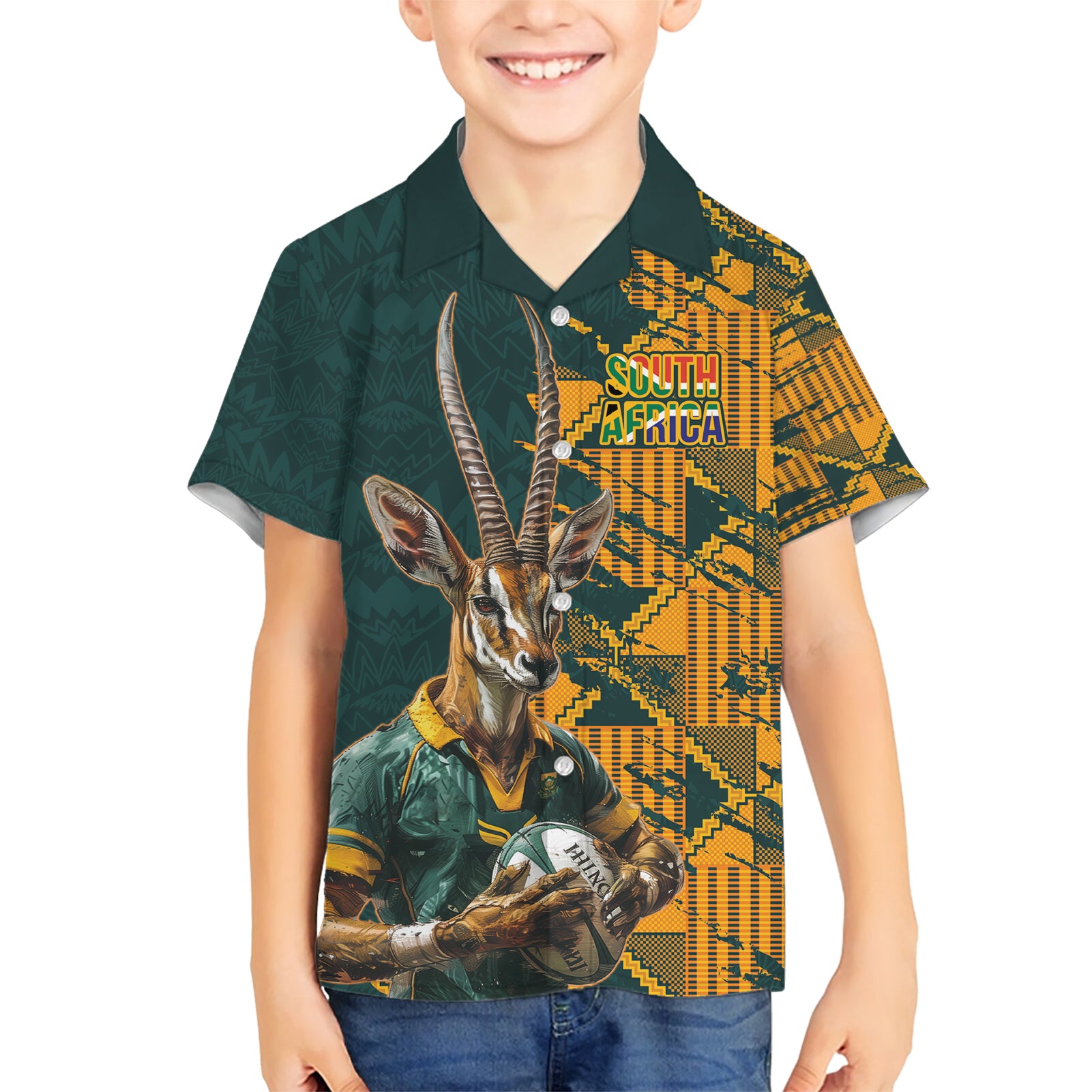 Custom South Africa Rugby Hawaiian Shirt The Springboks Mascot Sporty Version - Vibe Hoodie Shop