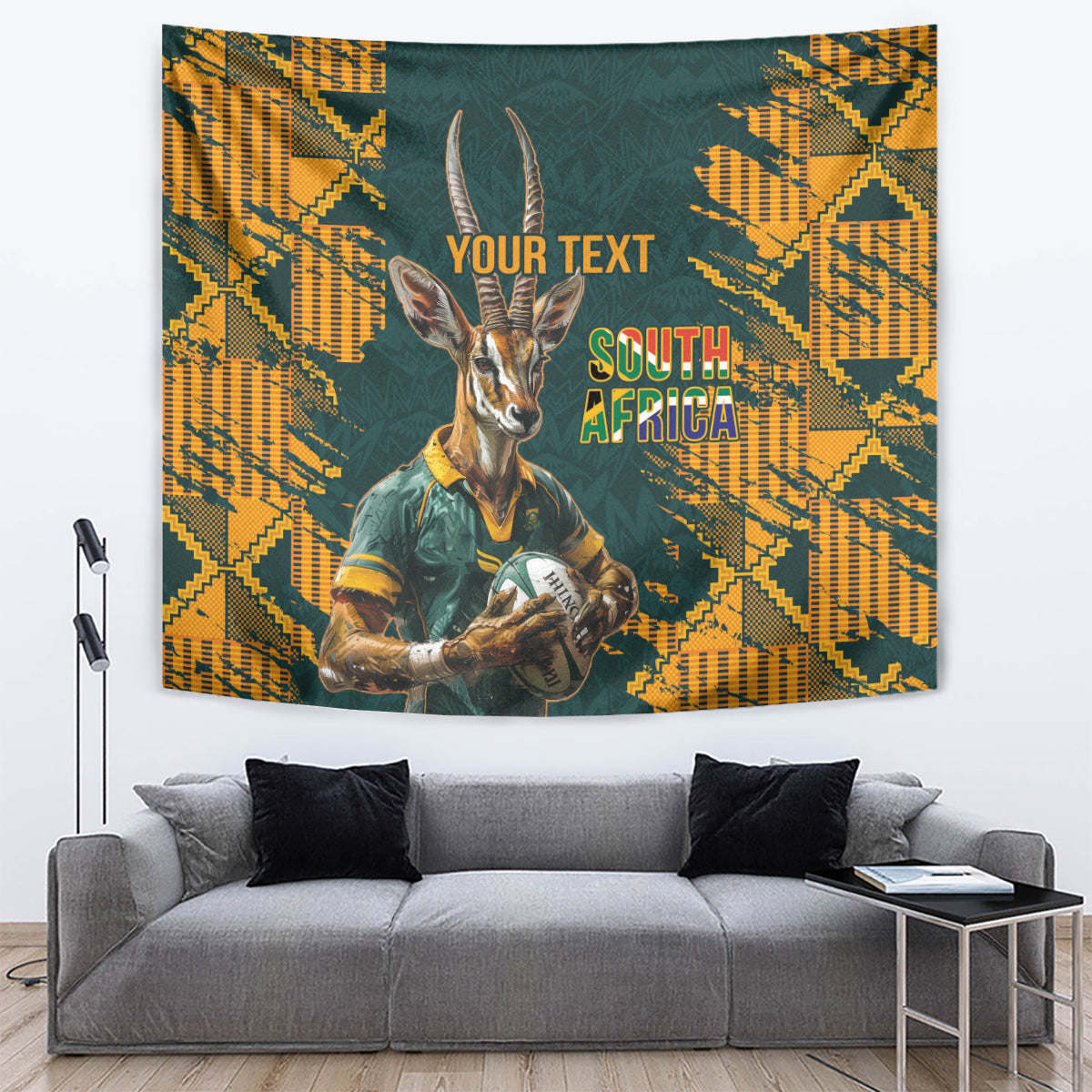 Custom South Africa Rugby Tapestry The Springboks Mascot Sporty Version - Vibe Hoodie Shop