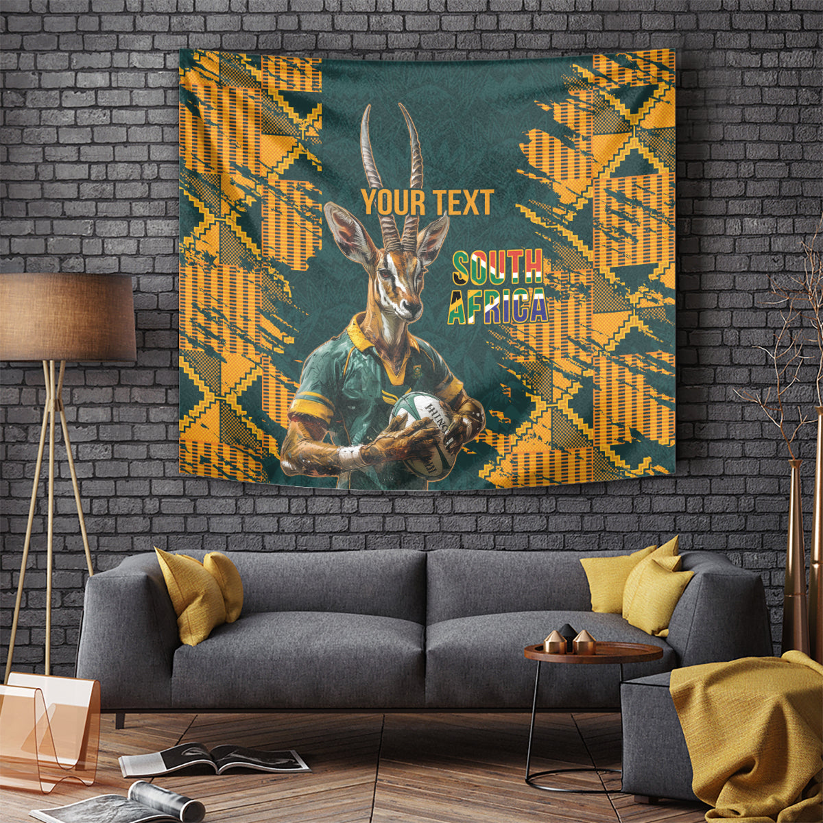 Custom South Africa Rugby Tapestry The Springboks Mascot Sporty Version - Vibe Hoodie Shop