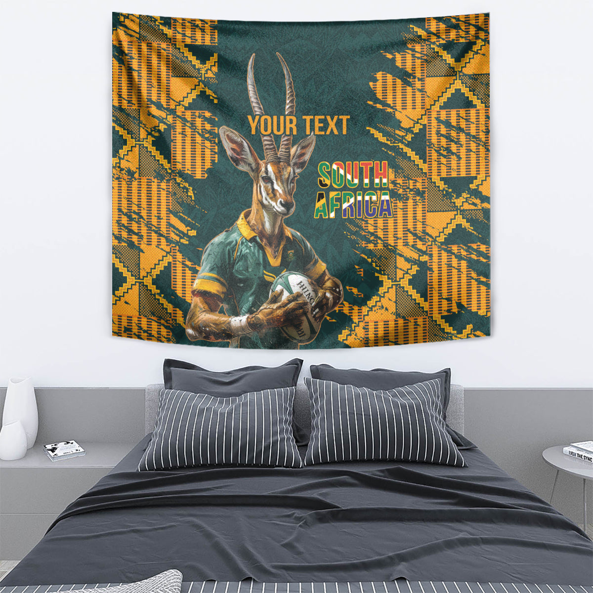 Custom South Africa Rugby Tapestry The Springboks Mascot Sporty Version - Vibe Hoodie Shop