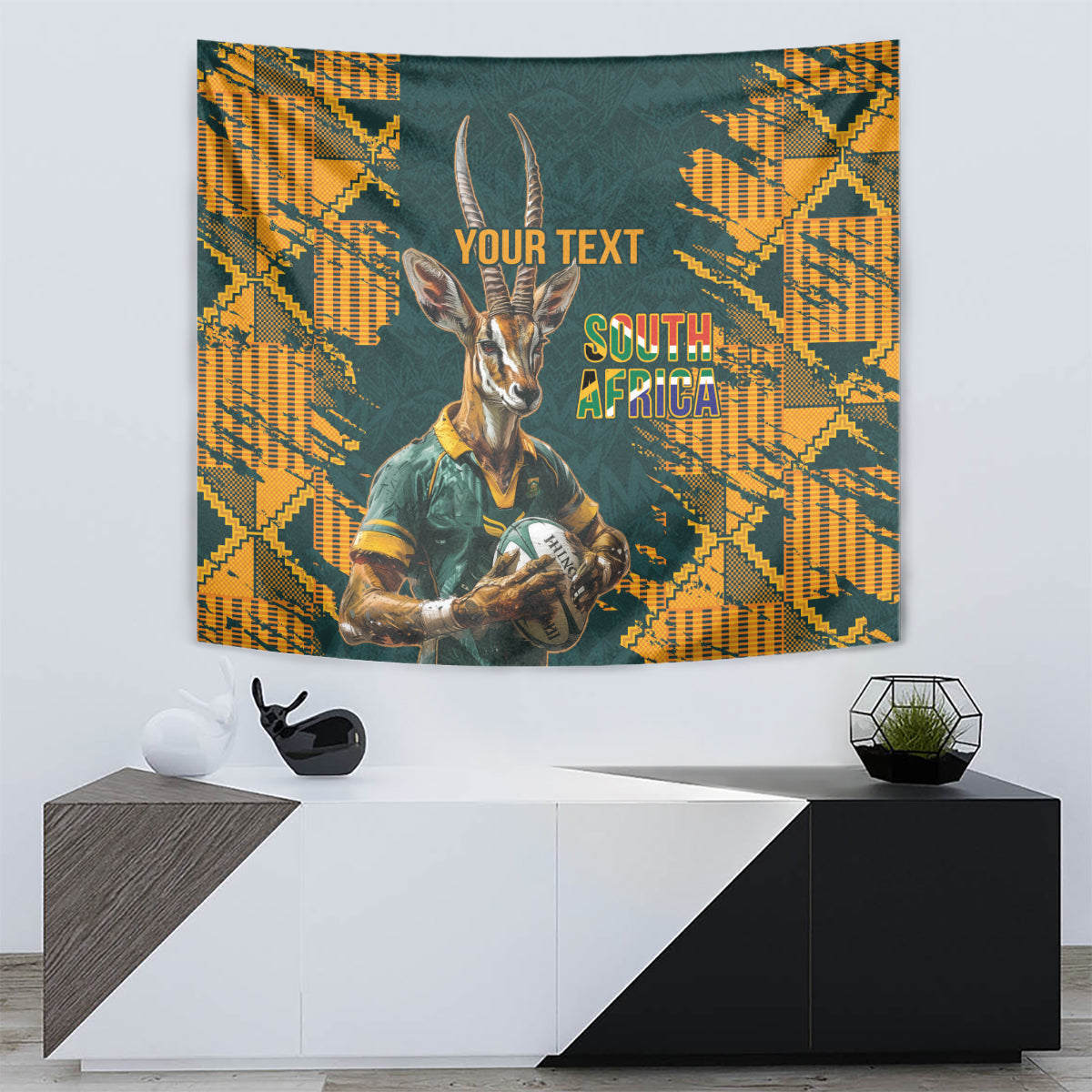 Custom South Africa Rugby Tapestry The Springboks Mascot Sporty Version - Vibe Hoodie Shop