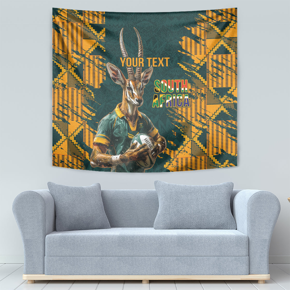 Custom South Africa Rugby Tapestry The Springboks Mascot Sporty Version - Vibe Hoodie Shop