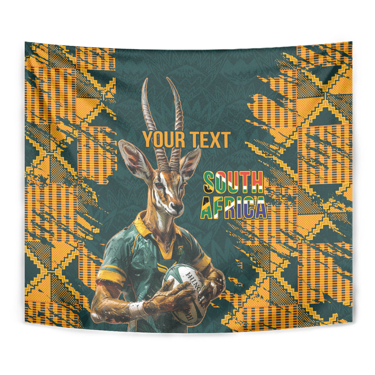 Custom South Africa Rugby Tapestry The Springboks Mascot Sporty Version - Vibe Hoodie Shop