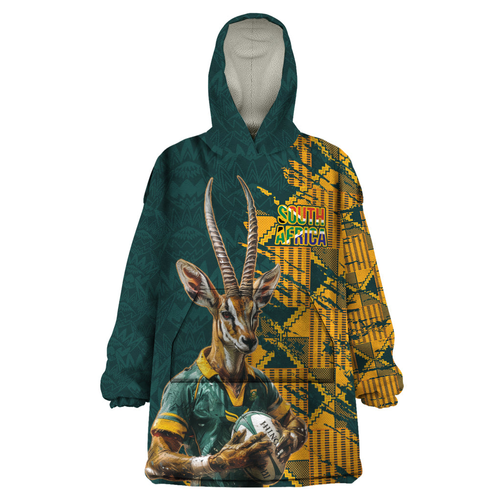 Custom South Africa Rugby Wearable Blanket Hoodie The Springboks Mascot Sporty Version - Vibe Hoodie Shop