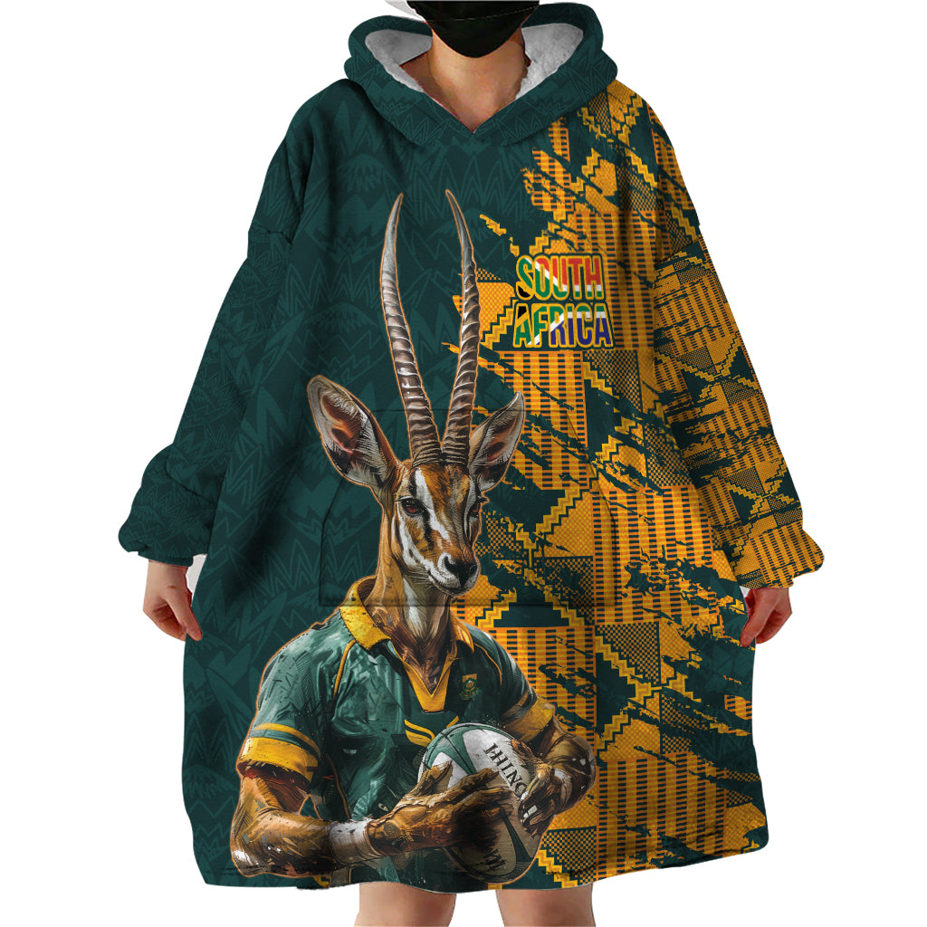 Custom South Africa Rugby Wearable Blanket Hoodie The Springboks Mascot Sporty Version - Vibe Hoodie Shop