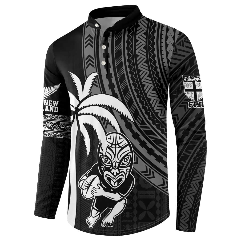 Custom Fiji New Zealand Rugby Button Sweatshirt Make History Together