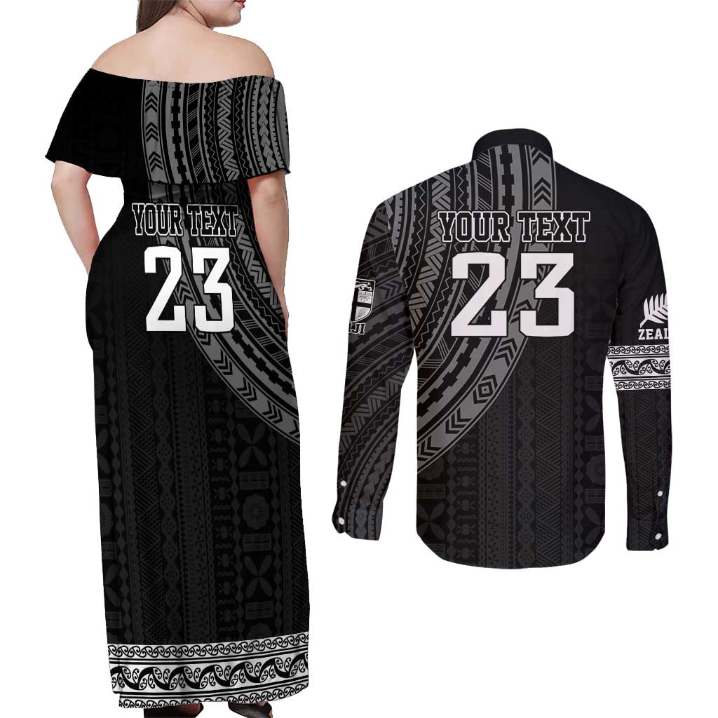 Custom Fiji New Zealand Rugby Couples Matching Off Shoulder Maxi Dress and Long Sleeve Button Shirt Make History Together