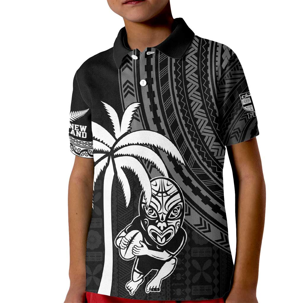 Custom Fiji New Zealand Rugby Kid Polo Shirt Make History Together - Vibe Hoodie Shop