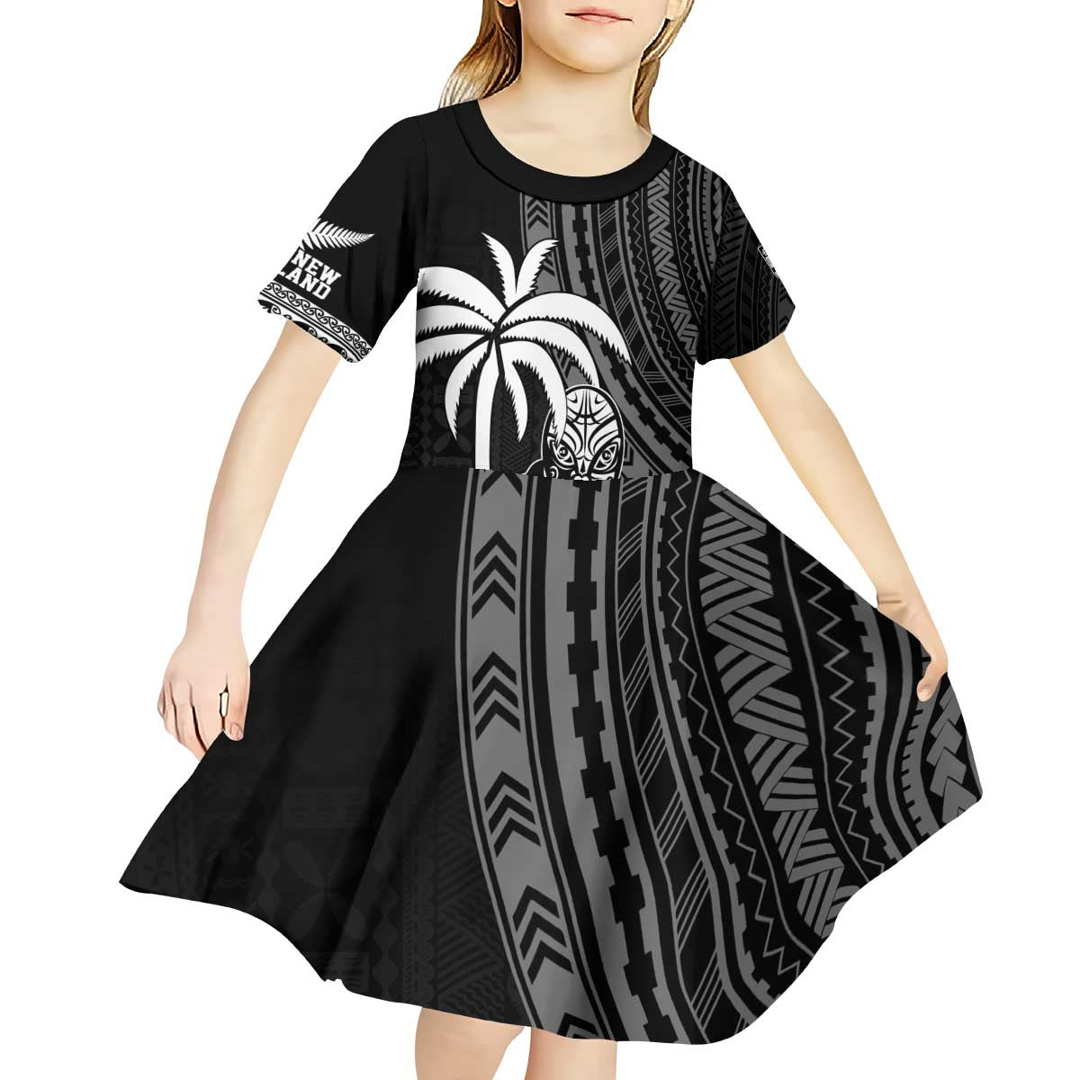 Custom Fiji New Zealand Rugby Kid Short Sleeve Dress Make History Together - Vibe Hoodie Shop