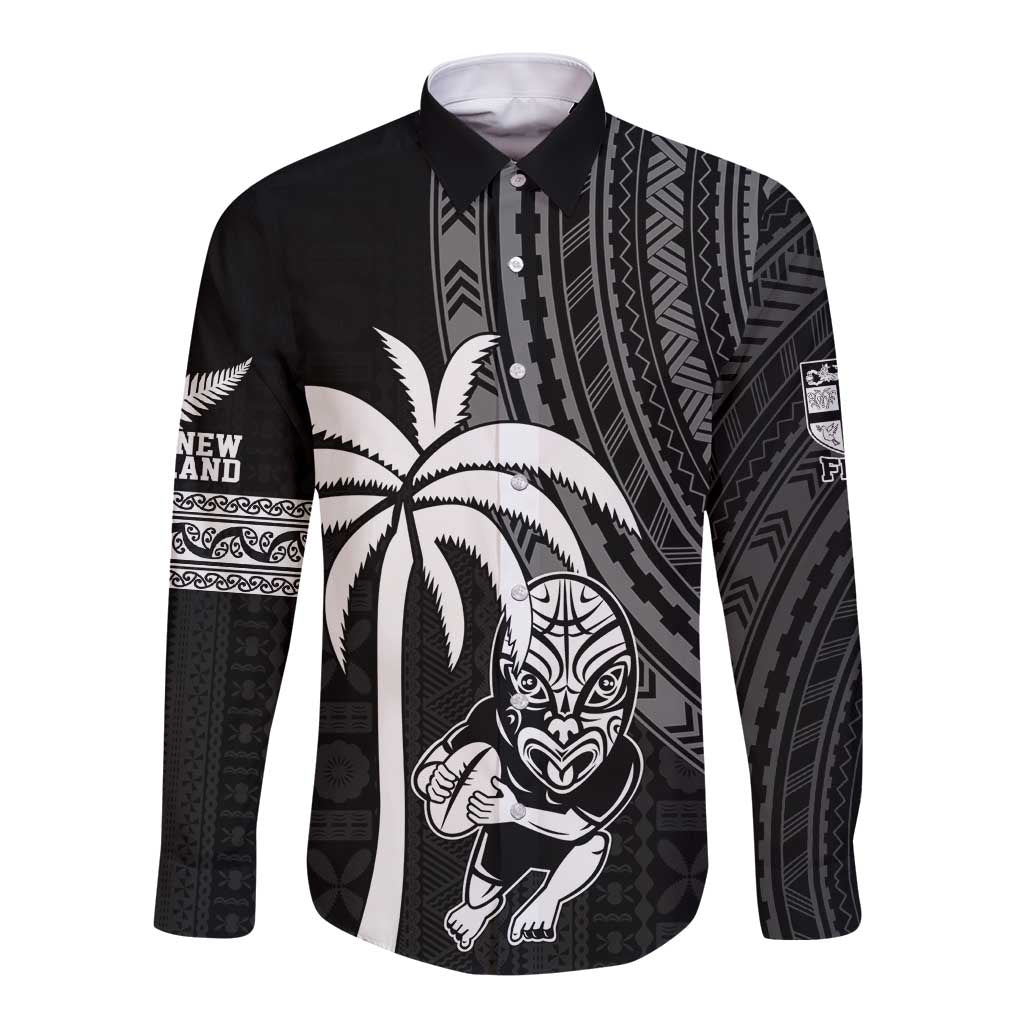 Custom Fiji New Zealand Rugby Long Sleeve Button Shirt Make History Together - Vibe Hoodie Shop
