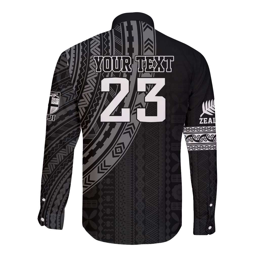 Custom Fiji New Zealand Rugby Long Sleeve Button Shirt Make History Together - Vibe Hoodie Shop