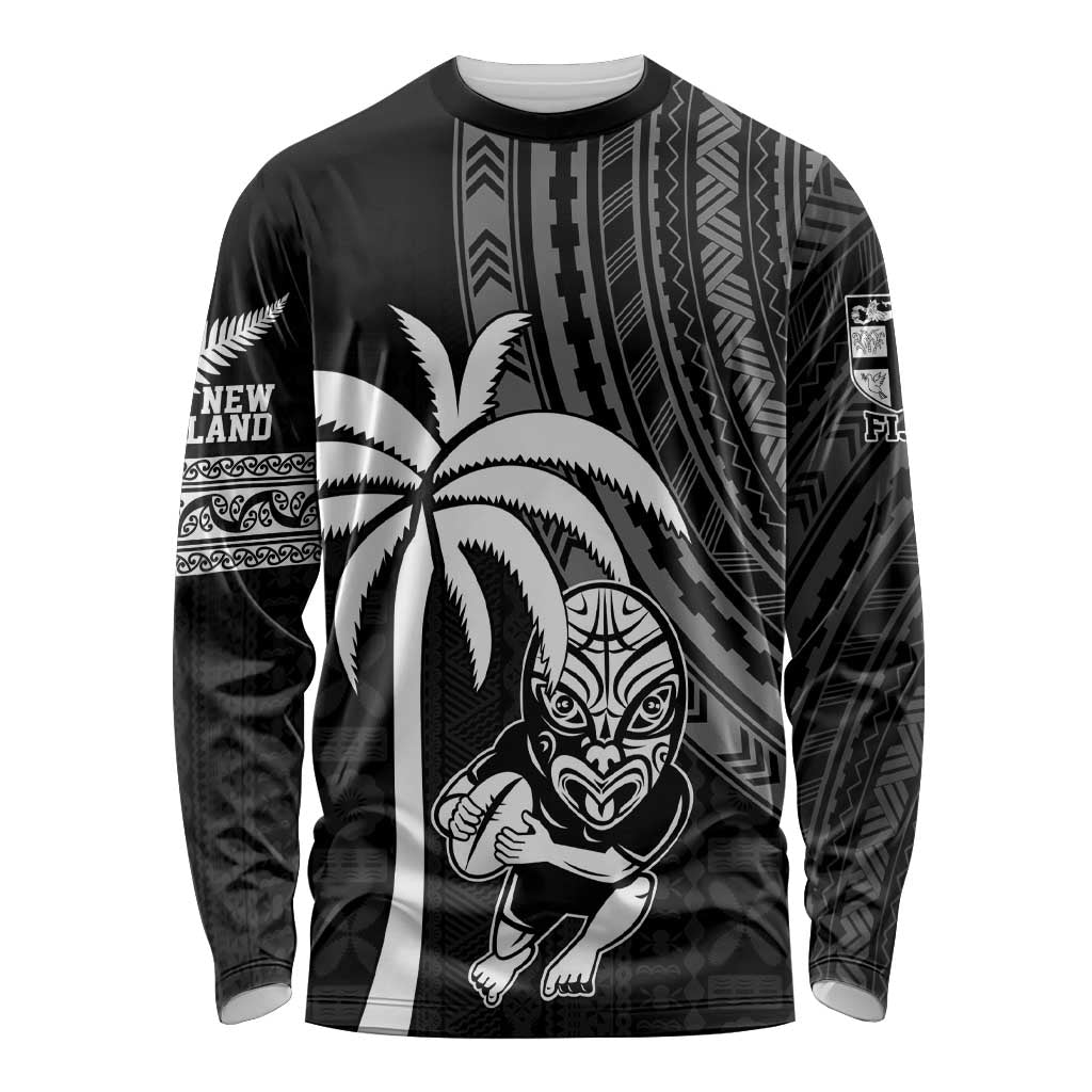 Custom Fiji New Zealand Rugby Long Sleeve Shirt Make History Together - Vibe Hoodie Shop