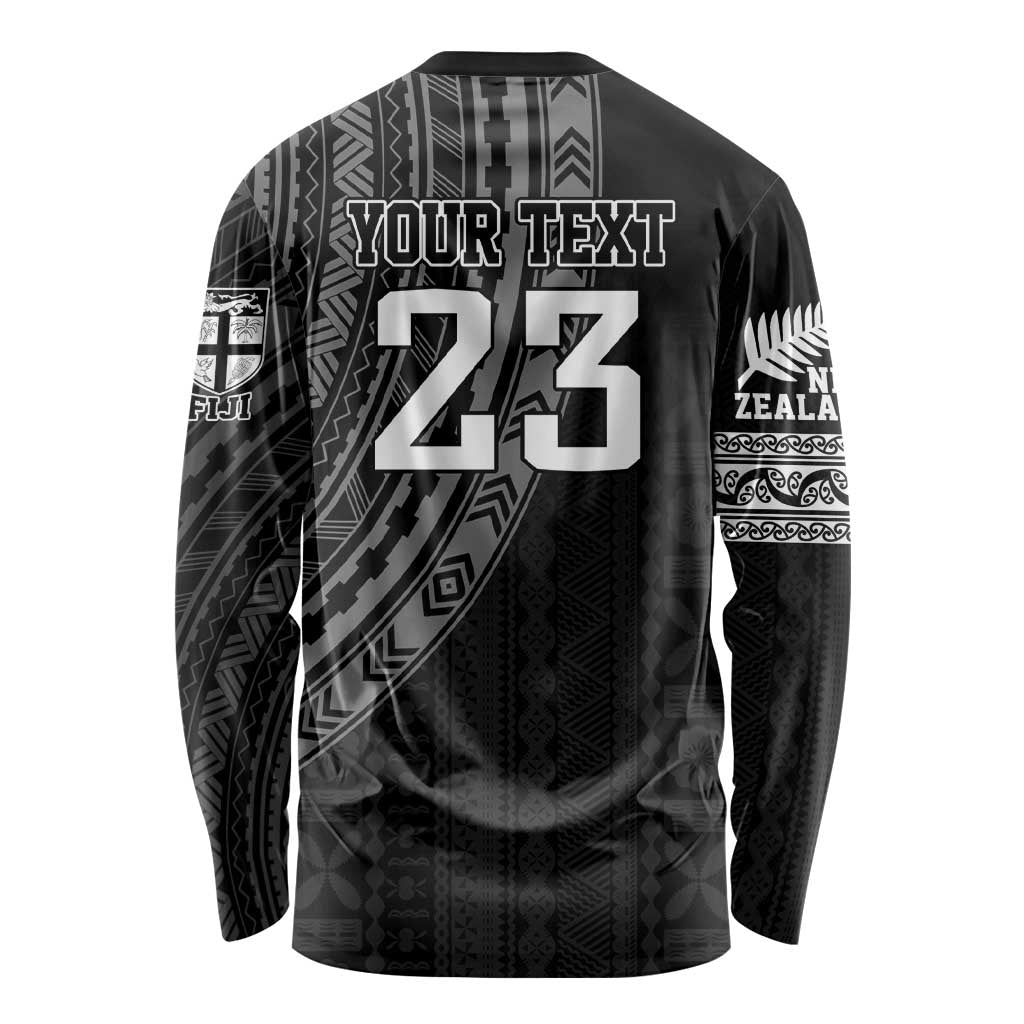 Custom Fiji New Zealand Rugby Long Sleeve Shirt Make History Together - Vibe Hoodie Shop